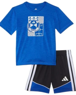 adidas Kids Clothing<Melange Tee & Colorblock 3S Shorts Set (Toddler/Little Kid) Team Royal Blue