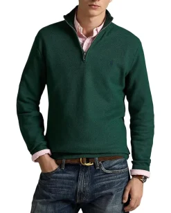 Polo Ralph Lauren Mesh-Knit Cotton 1/4 Zip Sweater Vintage Pine Outlet