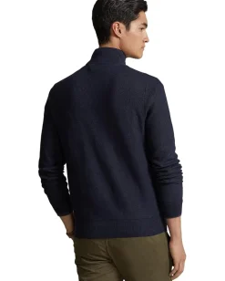 Polo Ralph Lauren Mesh-Knit Cotton 1/4 Zip Sweater Navy Heather Clearance