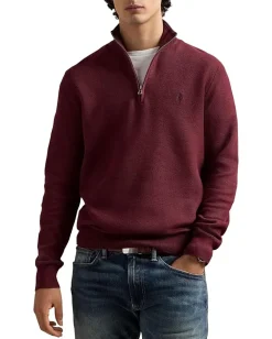 Activewear|Sweaters|Polo Ralph Lauren Mesh-Knit Cotton 1/4 Zip Sweater Red Wine