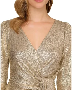 Adrianna Papell Dresses|Dresses<Metallic Foil Knit Draped Cocktail Dress Light Gold