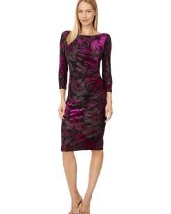 Adrianna Papell Metallic Velvet Cowl Dress Black/Violet Clearance