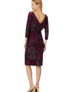 Adrianna Papell Metallic Velvet Cowl Dress Black/Violet Clearance