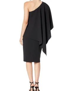 XSCAPE Dresses|Dresses<Midi Scuba Crepe One Shoulder Cape Black