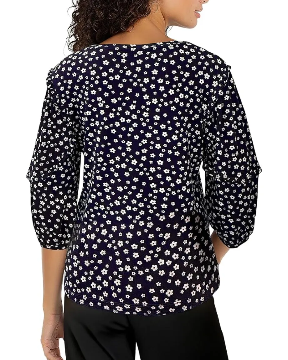 Women Liverpool Los Angeles Mid-length Ruffle Sleeve Scoop Neck Knit Top