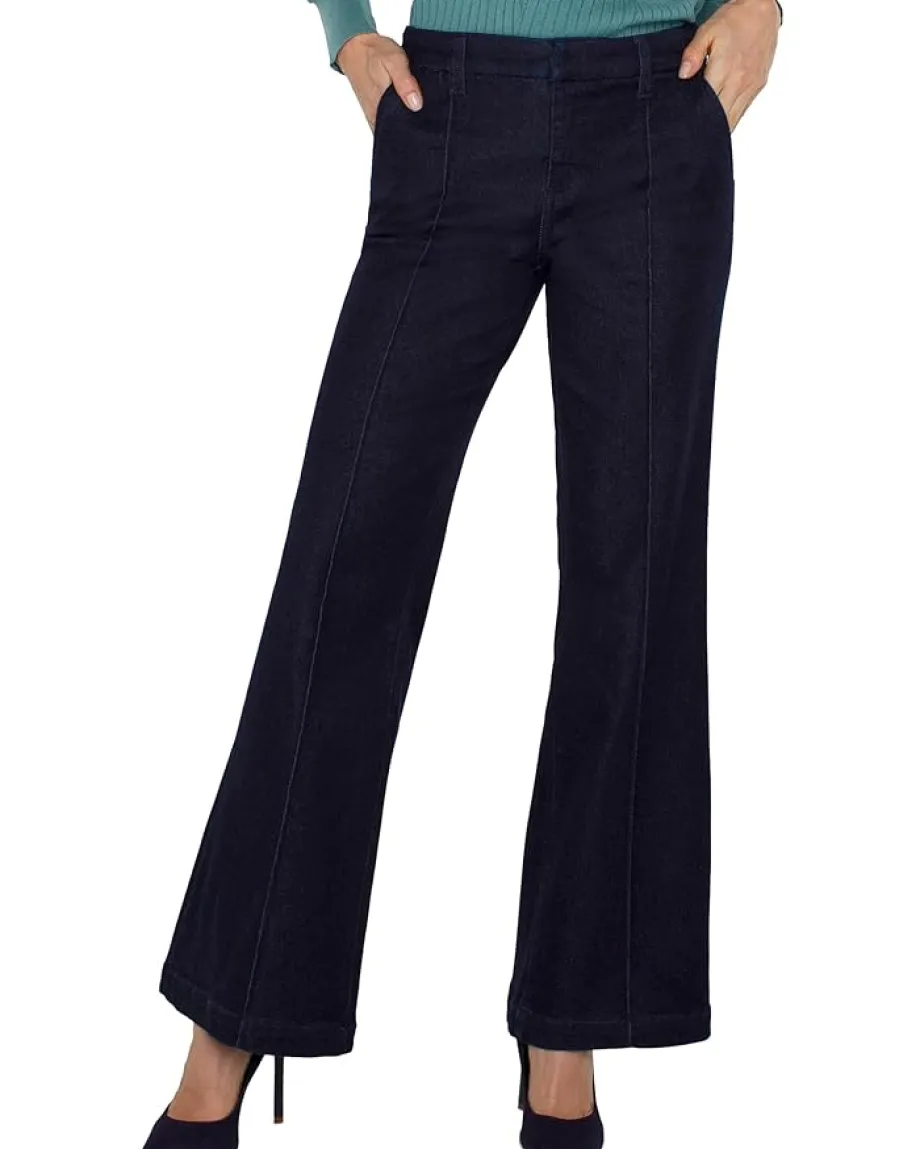 Women Liverpool Los Angeles Mid-Rise Trouser With Pintucks Polished Denim