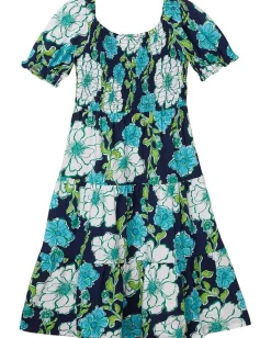 Clothing|Lilly Pulitzer Kids Mini Jilly Sleeved Midi Dress (Toddler/Little Kids/Big Kids) Low Tide Navy Go Big