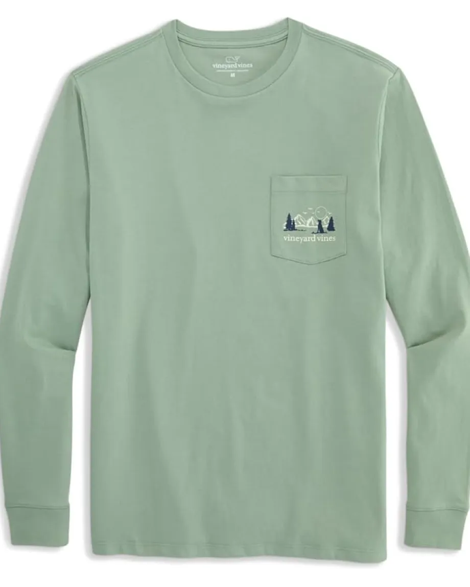 Vineyard Vines Activewear|T-Shirts<Mountain Dog Long Sleeve Pocket Tee Dune Grass