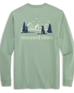 Vineyard Vines Activewear|T-Shirts<Mountain Dog Long Sleeve Pocket Tee Dune Grass