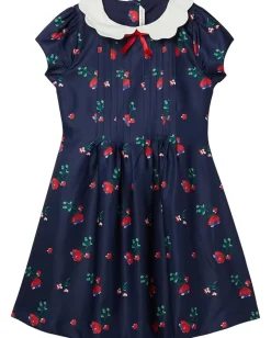 Janie and Jack Clothing<Navy Floral Dress (Toddler/Little Kids/Big Kids) Navy Blue
