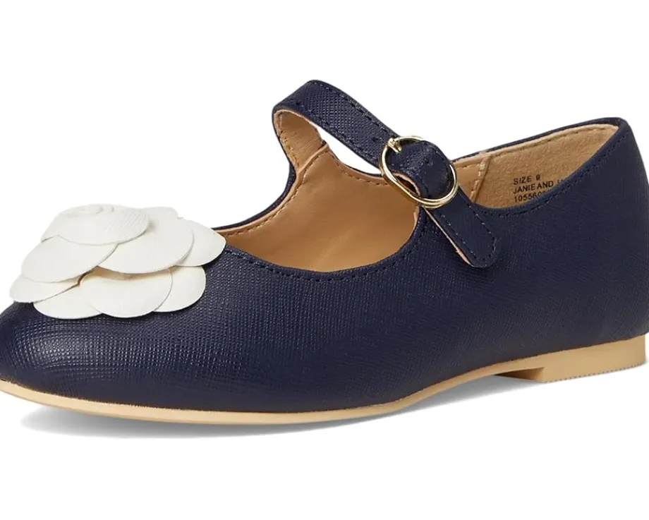 Shoes|Janie and Jack Navy Flower Flats (Toddler/Little Kid/Big Kid) Blue