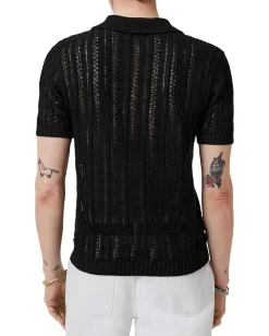 Activewear|Sweaters|John Varvatos Odin Linen Sweater Polo Y2317S25 Black