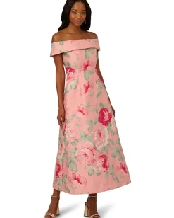 Dresses|Dresses|Adrianna Papell Off Shoulder Jacquard Dress Pink Multi