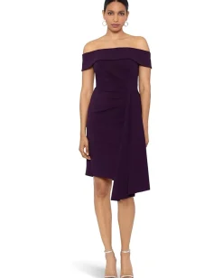 XSCAPE Off-the-Shoulder Scuba Crepe with Drape Mulberry Best