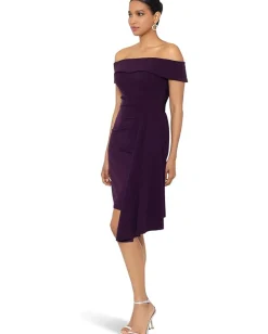 XSCAPE Off-the-Shoulder Scuba Crepe with Drape Mulberry Best