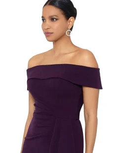 XSCAPE Off-the-Shoulder Scuba Crepe with Drape Mulberry Best