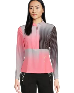 Jamie Sadock Activewear|Shirts & Tops<Paralell Print Long Sleeve Sunsense 1/4 Zip Top Pink