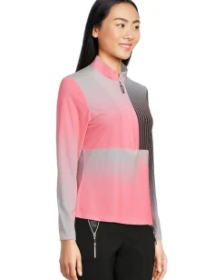 Jamie Sadock Activewear|Shirts & Tops<Paralell Print Long Sleeve Sunsense 1/4 Zip Top Pink