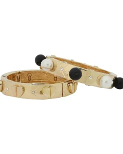 Betsey Johnson Paris Is Always A Good Idea Chain Hinge Bangle Bracelet 2-Set Gold Best