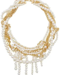 Sam Edelman Pearly Punk Pearl Chain Collar Necklace White/Gold Outlet