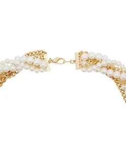 Sam Edelman Pearly Punk Pearl Chain Collar Necklace White/Gold Outlet