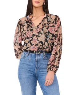 Women Vince Camuto Peasant Split Neck Long Sleeve Blouse With Ties