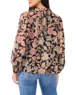 Women Vince Camuto Peasant Split Neck Long Sleeve Blouse With Ties