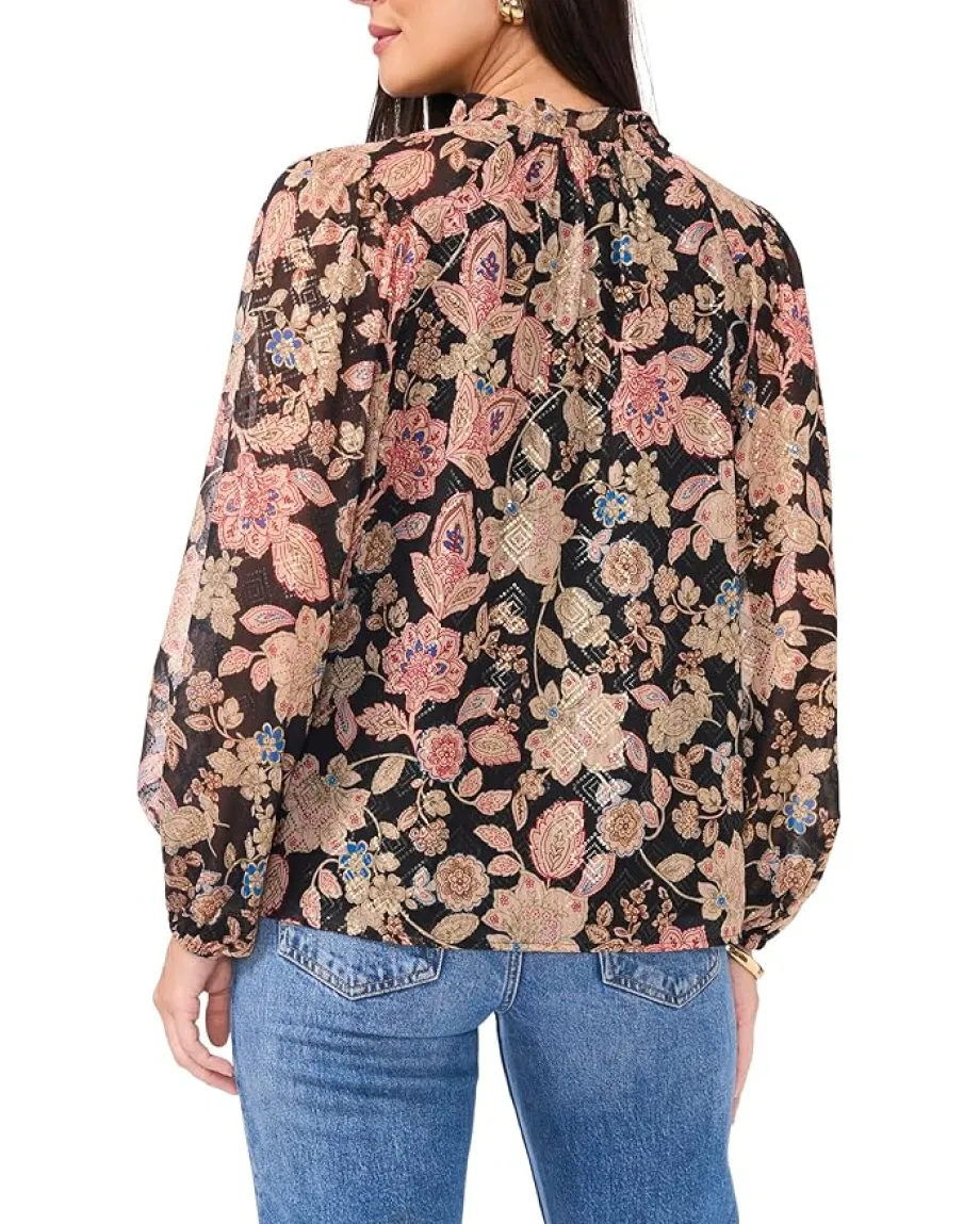 Women Vince Camuto Peasant Split Neck Long Sleeve Blouse With Ties