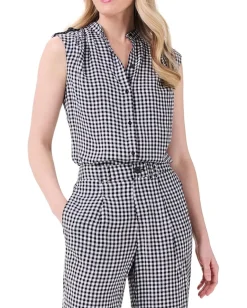 NIC+ZOE Activewear|Shirts & Tops<Petite Drapey Gingham Tank Black Multi