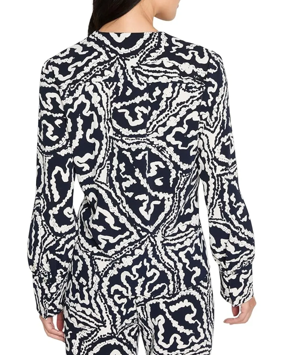 Women NIC+ZOE Petite Indigo Leaf Double Crepe Top