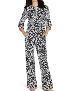 Women NIC+ZOE Petite Indigo Leaf Double Crepe Top