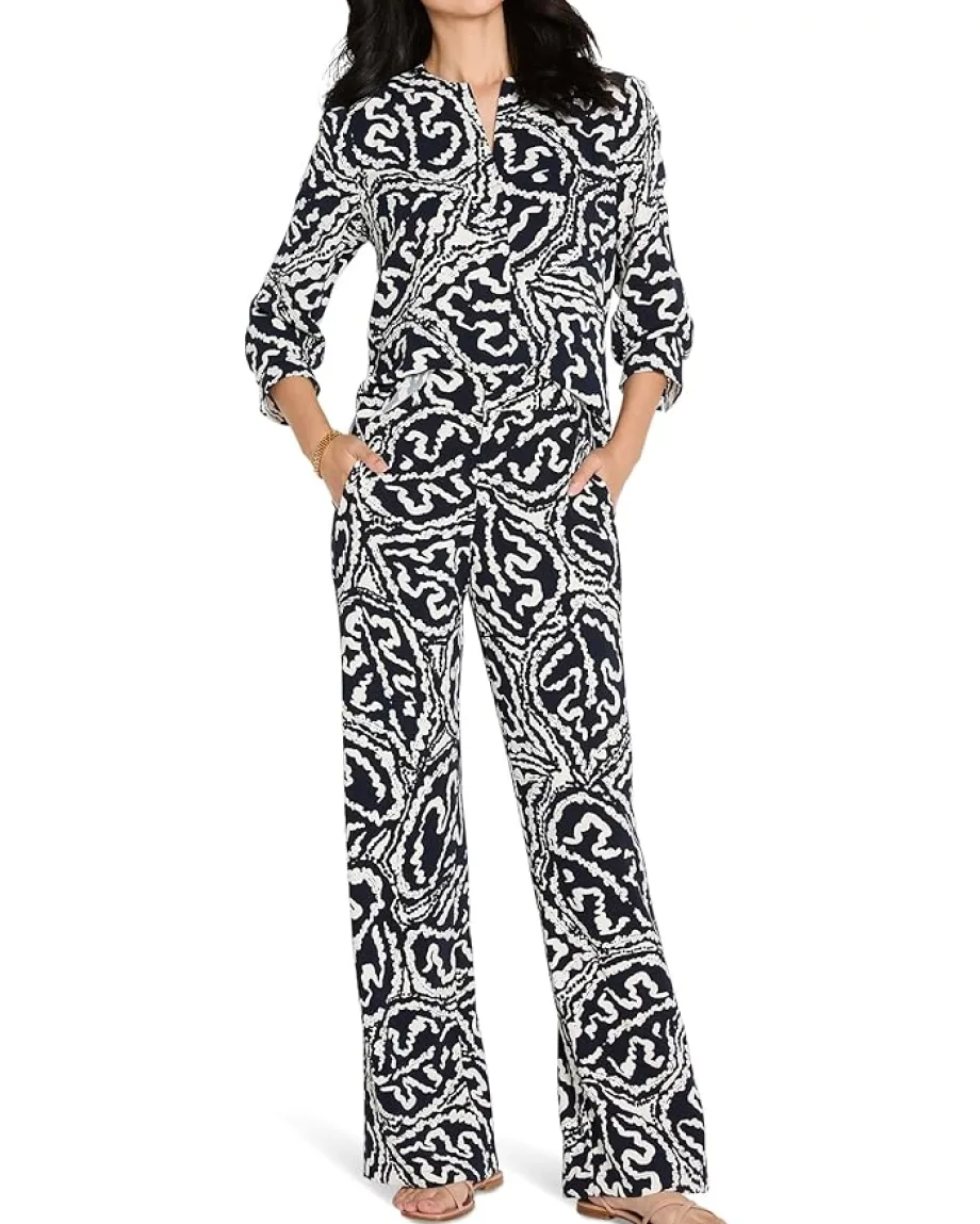 Women NIC+ZOE Petite Indigo Leaf Double Crepe Top