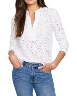 Women NIC+ZOE Petite Knit Eyelet Split Neck Top