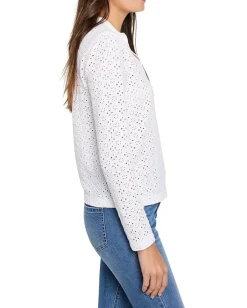 Women NIC+ZOE Petite Knit Eyelet Split Neck Top