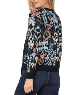 Women Liverpool Los Angeles Petite Long Sleeve Crew Neck Dropped Shoulder Jacquard Sweater