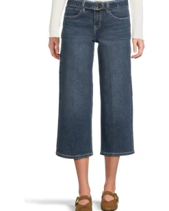 Women Liverpool Los Angeles Petite Mid-Rise Belted Crop Wide Leg Jeans 25"