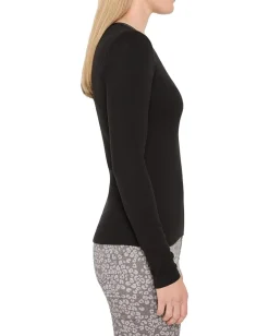 NIC+ZOE Petite Trimmed Perfect Knit Rib V-neck Top Black Onyx Clearance