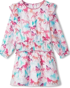 Clothing|Hatley Kids Photo Print Horses Smocked Waist Dress (Toddler/Little Kid/Big Kid) Natural