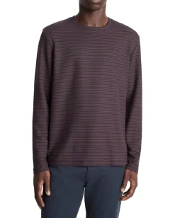 Vince Activewear|T-Shirts<Pima Pique Stripe Long Sleeve Crew Coastal/Port