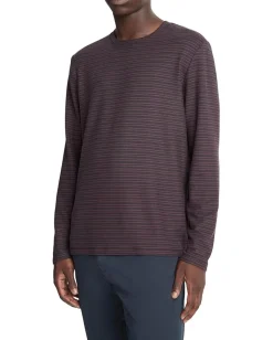 Vince Activewear|T-Shirts<Pima Pique Stripe Long Sleeve Crew Coastal/Port