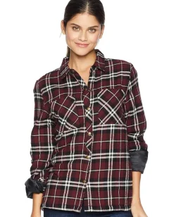 Shirts & Tops|Shirts & Tops|Volcom Plaid About You Long Sleeve Burgundy