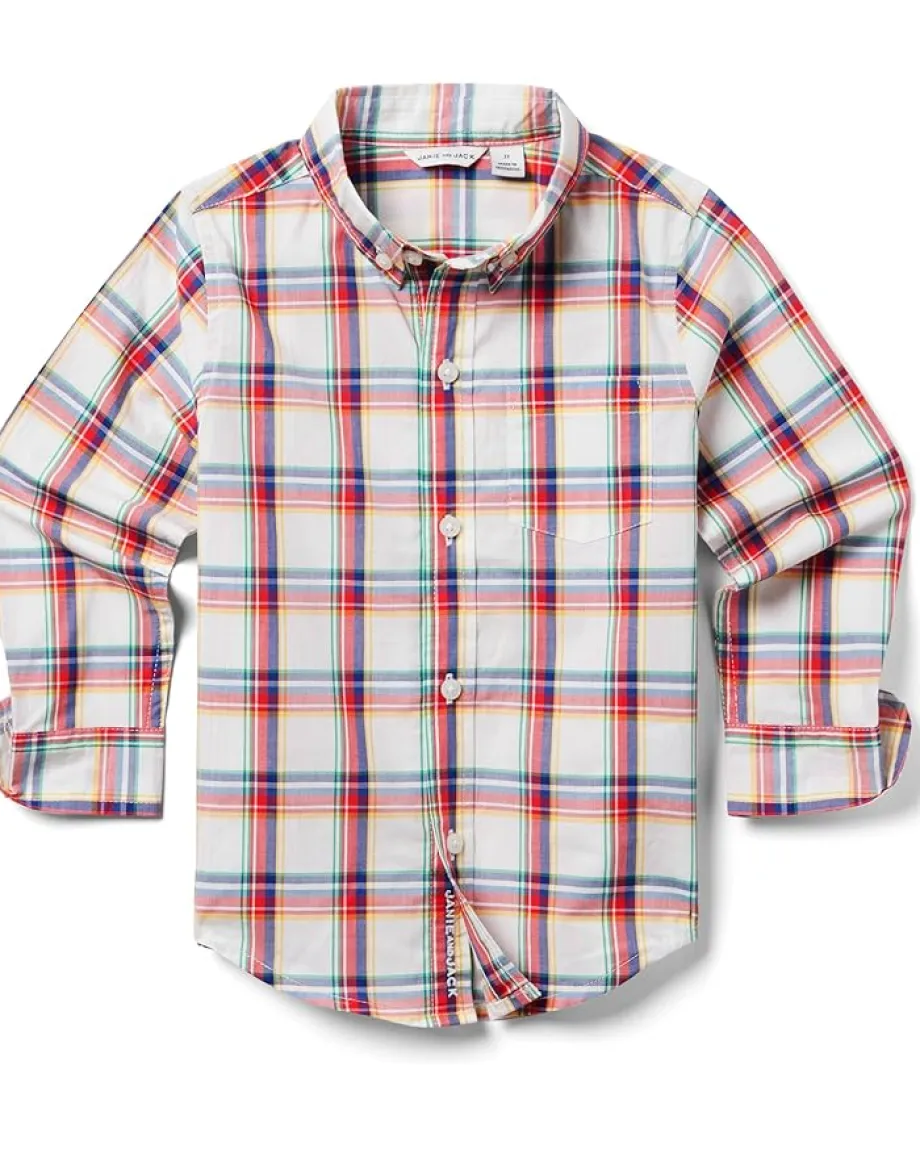 Janie and Jack Clothing<Plaid Poplin Shirt (Toddler/Little Kid/Big Kid) Multicolor