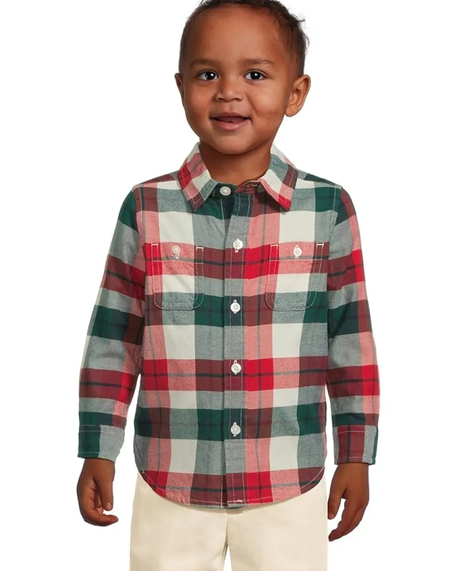 Janie and Jack Clothing<Plaid Twill Button Down Shirt (Infant) Multicolor
