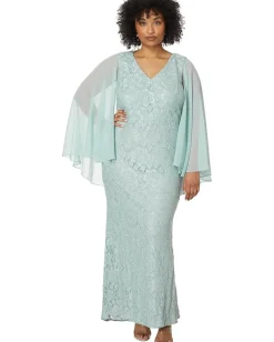 Betsy & Adam Plus Size Long Lace Capelet Sage Discount