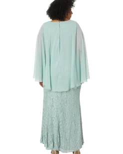 Betsy & Adam Plus Size Long Lace Capelet Sage Discount