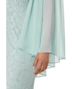 Betsy & Adam Plus Size Long Lace Capelet Sage Discount
