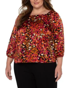 Women Liverpool Los Angeles Plus Size Puff Sleeve Square Neck Woven Top