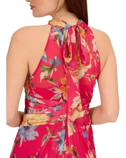 Adrianna Papell Dresses|Dresses<Printed Chiffon Mock Neck Halter Long Gown Pink Multi