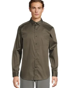 Johnston & Murphy Activewear<Printed Cotton Shirt Olive/Navy Linked Oval