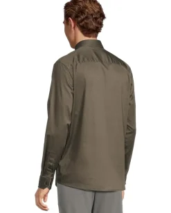 Johnston & Murphy Activewear<Printed Cotton Shirt Olive/Navy Linked Oval